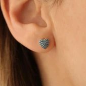 925 Ayar Gümüş Turkuaz Taşlı Kalp Çivi Küpe - ES00130 thumbnail 1