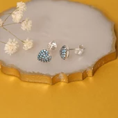 925 Ayar Gümüş Turkuaz Taşlı Kalp Çivi Küpe - ES00130 thumbnail 2