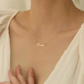 14 Ayar Mikron Kaplama Kişiye Özel isim Gümüş Kolye - CN00264 thumbnail 3