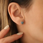 925 Ayar Gümüş Turkuaz Taşlı Kalp Çivi Küpe - ES00130 thumbnail 3