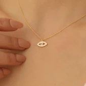 925 Ayar Gümüş Zirkon Taşlı Göz Kolye - CNS00146 thumbnail 1