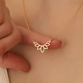 14 Ayar Altın Mikron Kaplama Lotus Çiçeği Gümüş Kolye - CN00257 thumbnail 2