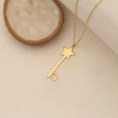 14 Ayar Altın Kaplama Yıldızlı Anahtar Figürlü Gümüş Kolye - CN00259 thumbnail 3