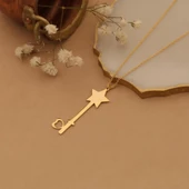 14 Ayar Altın Kaplama Yıldızlı Anahtar Figürlü Gümüş Kolye - CN00259 thumbnail 4