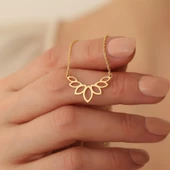 14 Ayar Altın Mikron Kaplama Lotus Çiçeği Gümüş Kolye - CN00257 thumbnail 1