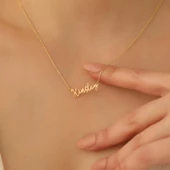 14 Ayar Altın Mikron Kaplama Kişiye Özel İsim Gümüş Kolye - CN00269 thumbnail 1