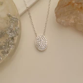 925 Ayar Gümüş Işıltılı Beyaz Taşlı Oval Kolye - CNS00162 thumbnail 2