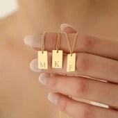 14 Ayar Altın Mikron Kaplama Minimal Tasarım Baş Harfli Bar Gümüş Kolye - CN00289 thumbnail 1