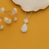 925 Ayar Gümüş Işıltılı Beyaz Taşlı Drop Kolye - CNS00164 thumbnail 4