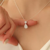 925 Ayar Gümüş Işıltılı Beyaz Taşlı Drop Kolye - CNS00164 thumbnail 5