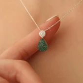 925 Ayar Gümüş Işıltılı Yeşil & Beyaz Taşlı Drop Kolye - CNS00165 thumbnail 1