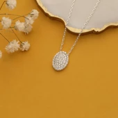 925 Ayar Gümüş Işıltılı Beyaz Taşlı Oval Kolye - CNS00162 thumbnail 4