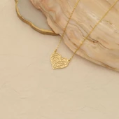 14 Ayar Altın Mikron Kaplama Modern Tasarım Geometrik Kalp Gümüş Kolye - CN00285 thumbnail 2