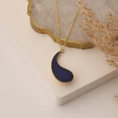 925 Ayar Gümüş Gece Mavisi Mineli Damla Kolye - CNE00116 thumbnail 3