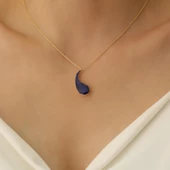 925 Ayar Gümüş Gece Mavisi Mineli Damla Kolye - CNE00116 thumbnail 2