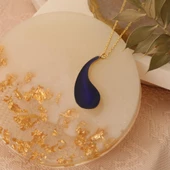 925 Ayar Gümüş Gece Mavisi Mineli Damla Kolye - CNE00116 thumbnail 1