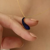 925 Ayar Gümüş Gece Mavisi Mineli Damla Kolye - CNE00116 thumbnail 4