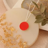 925 Ayar Gümüş Kırmızı Mineli Yuvarlak Model Kolye - CNE00125 thumbnail 5