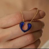 925 Ayar Gümüş Gece Mavisi Mineli Kalp Kolye - CNE00112 thumbnail 3