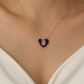 925 Ayar Gümüş Gece Mavisi Mineli Kalp Kolye - CNE00112 thumbnail 2