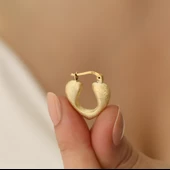 925 Ayar Gümüş Mat Simli Kalp Küpe - ES00132 thumbnail 3