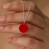 925 Ayar Gümüş Kırmızı Mineli Yuvarlak Model Kolye - CNE00125 thumbnail 1
