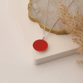 925 Ayar Gümüş Kırmızı Mineli Yuvarlak Model Kolye - CNE00125 thumbnail 3