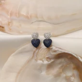 925 Ayar Gümüş Lacivert & Beyaz Taşlı Kalpli Çivi Küpe - ES00137 thumbnail 2