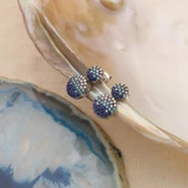 925 Ayar Gümüş İkili Oval Mavi Tonlamalı Çivi Küpe - ES00135 thumbnail 4