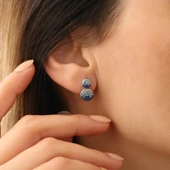 925 Ayar Gümüş İkili Oval Mavi Tonlamalı Çivi Küpe - ES00135 thumbnail 3