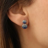 925 Ayar Gümüş İkili Oval Mavi Tonlamalı Çivi Küpe - ES00135 thumbnail 1