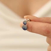 925 Ayar Gümüş İkili Oval Mavi Tonlamalı Çivi Küpe - ES00135 thumbnail 5