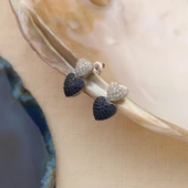 925 Ayar Gümüş Lacivert & Beyaz Taşlı Kalpli Çivi Küpe - ES00137 thumbnail 4