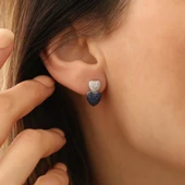 925 Ayar Gümüş Lacivert & Beyaz Taşlı Kalpli Çivi Küpe - ES00137 thumbnail 3