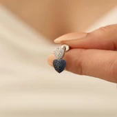 925 Ayar Gümüş Lacivert & Beyaz Taşlı Kalpli Çivi Küpe - ES00137 thumbnail 5