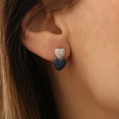 925 Ayar Gümüş Lacivert & Beyaz Taşlı Kalpli Çivi Küpe - ES00137 thumbnail 1