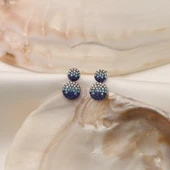 925 Ayar Gümüş İkili Oval Mavi Tonlamalı Çivi Küpe - ES00135 thumbnail 2