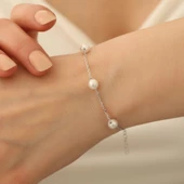 925 Ayar Gümüş Gerçek ve Doğal Kültür İncisi Bileklik Çap:6mm - CBP00131 - 5
