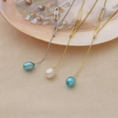 925 Ayar Gümüş Gerçek Doğal Mavi Tatlısu İncisi Kolye Çap:8mm - CNP00120 thumbnail 4