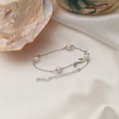 925 Ayar Gümüş Gerçek ve Doğal Zincirli İnci Bileklik Çap:5mm - CBP00130 - 3
