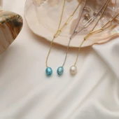 925 Ayar Gümüş Gerçek Doğal Mavi Tatlısu İncisi Kolye Çap:8mm - CNP00120 thumbnail 1