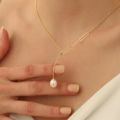 925 Ayar Gümüş Gerçek Doğal Mavi Tatlısu İncisi Kolye Çap:8mm - CNP00120 thumbnail 3