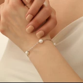 925 Ayar Gümüş Doğal ve Gerçek Kültür İnci Bileklik Çap:8mm - CBP00129 - 2