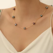 925 Ayar Gümüş Gerçek ve Doğal Tavuskuşu Rengi Tatlısu İnci Kolye Çap:9mm - CNP00113 thumbnail 2