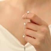 925 Ayar Gümüş Doğal ve Gerçek Tatlısu İncisi Bileklik Çap:6mm - CBP00127 - 4