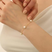 925 Ayar Gümüş Gerçek ve Doğal Kültür İncisi Bileklik Çap:6mm - CBP00128 - 2