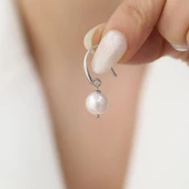 925 Ayar Gümüş Gerçek ve Doğal Kültür İncisi Küpe Çap:9mm EP00106 thumbnail 5