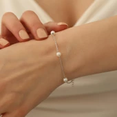 925 Ayar Gümüş Gerçek ve Doğal Tatlısu İncisi Bileklik Çap:6mm - CBP00122 - 1