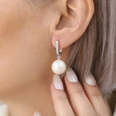 925 Ayar Gümüş Gerçek ve Doğal Tatlısu İncisi Taşlı Küpe Çap:14mm - EP00104 thumbnail 1