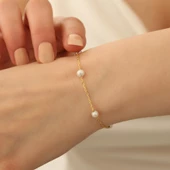 925 Ayar Gümüş Gerçek ve Doğal Tatlısu İncisi Bileklik Çap:6mm - CBP00123 - 1